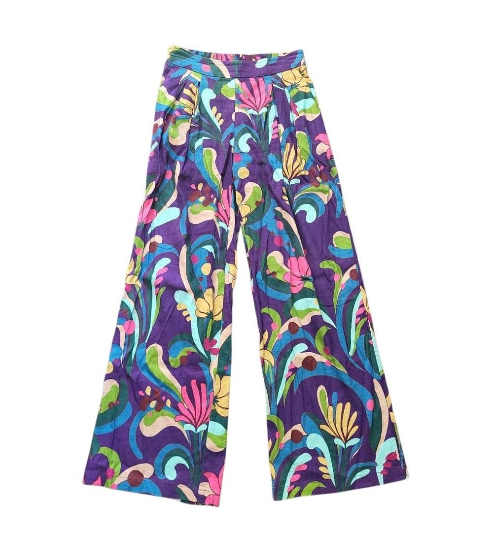 INC International Concepts Pants Women's 2 Groovy Colorful Linen Wide Leg